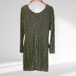 NWT - Aidan Mattox Long Sleeve Beaded Cocktail Dress - Size 14